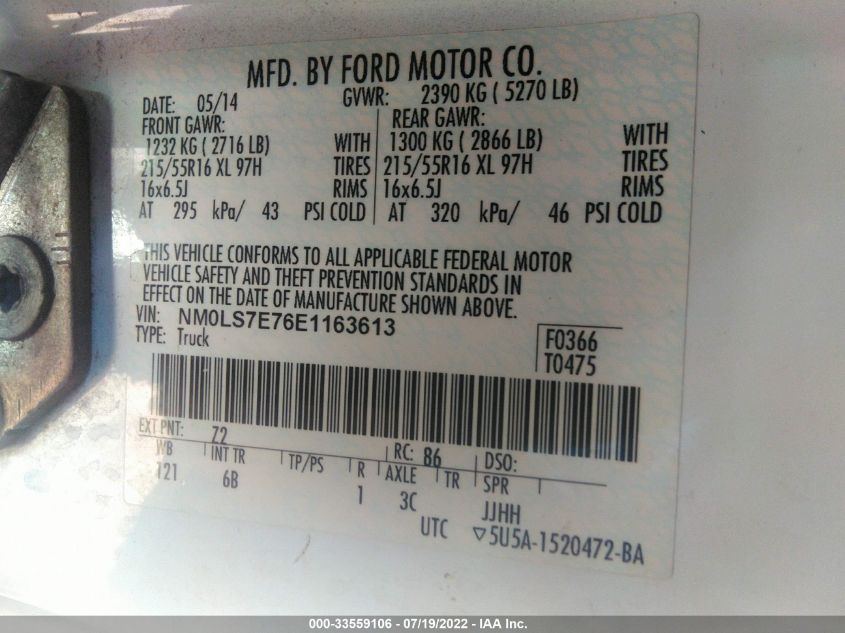 2014 FORD TRANSIT CONNECT XL NM0LS7E76E1163613