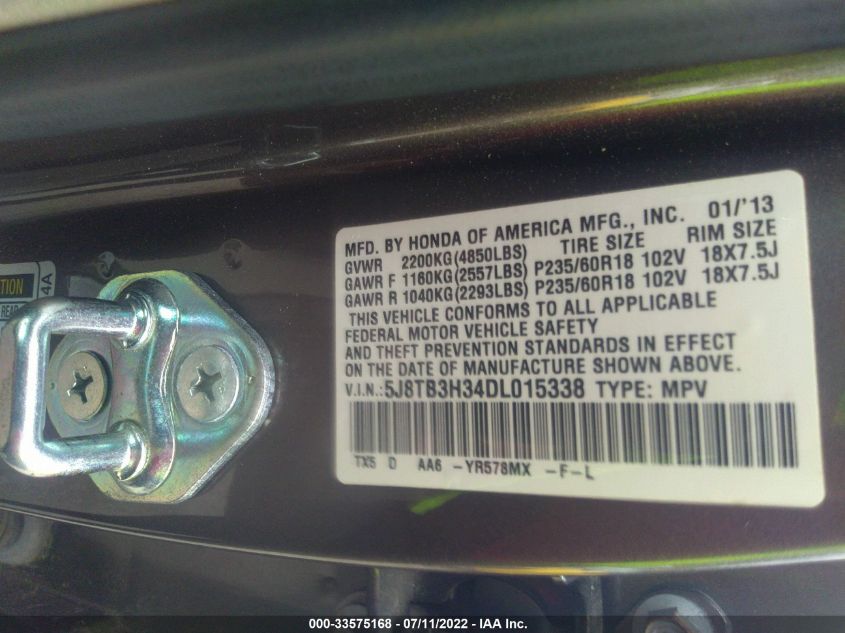 2013 ACURA RDX 5J8TB3H34DL015338