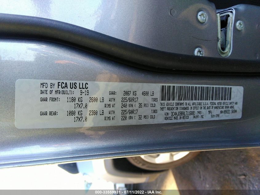 VIN 3C4NJDBB0LT116881 2020 JEEP COMPASS LATITUDE