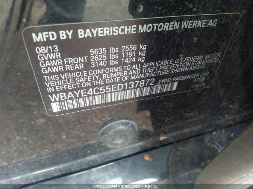 2014 BMW 7 SERIES 740LI WBAYE4C55ED137872