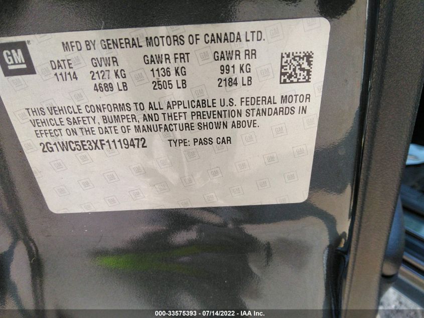 2015 CHEVROLET IMPALA LIMITED LTZ 2G1WC5E3XF1119472