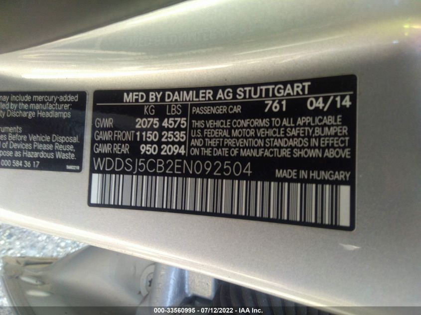 2014 MERCEDES-BENZ CLA-CLASS CLA 45 AMG WDDSJ5CB2EN092504