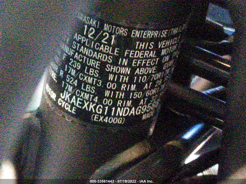 2022 KAWASAKI EX400 JKAEXKG11NDAG9588