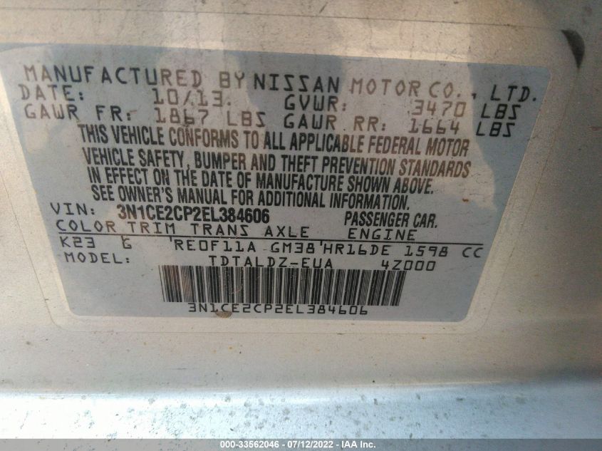 2014 NISSAN VERSA NOTE SV 3N1CE2CP2EL384606