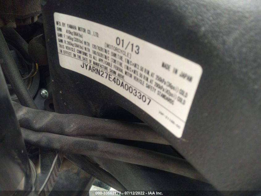 2013 YAMAHA FZ8 N JYARN27E4DA003307