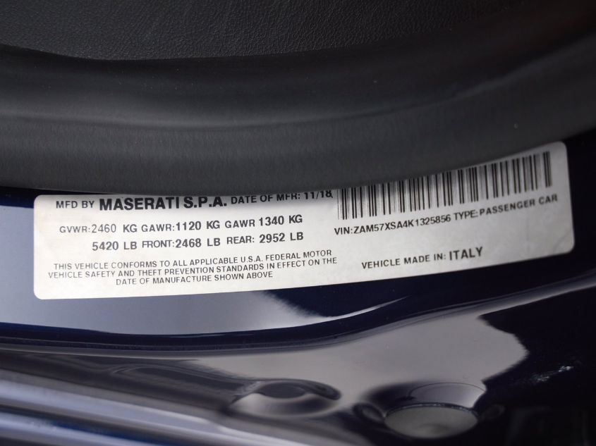 2019 MASERATI GHIBLI ZAM57XSA4K1325856