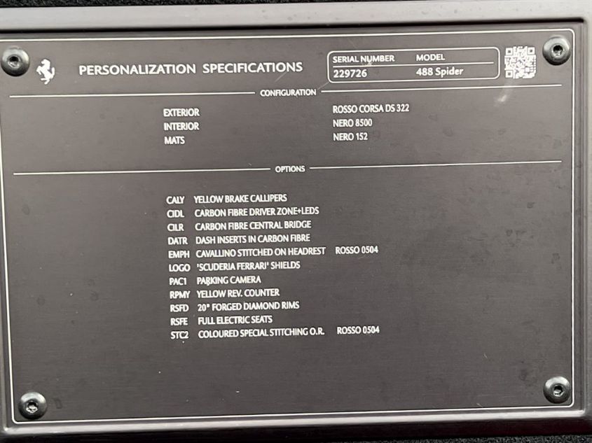 2018 FERRARI 488 SPIDER ZFF80AMA7J0229726