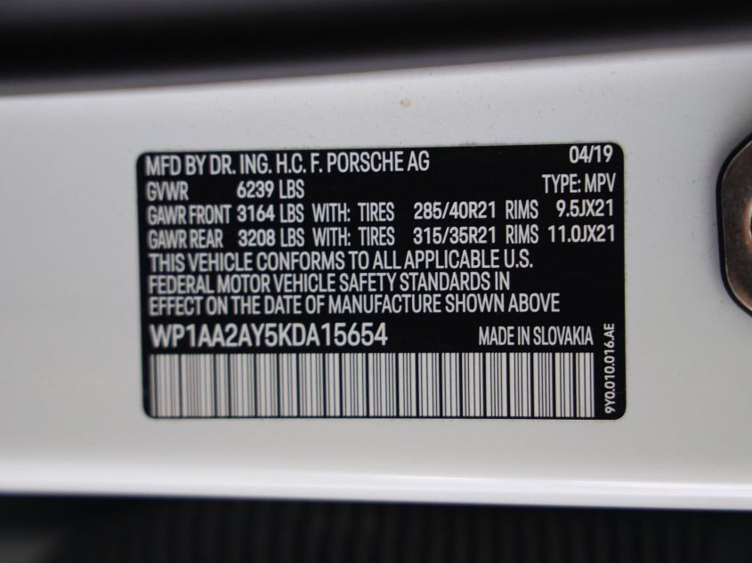 2019 PORSCHE CAYENNE WP1AA2AY5KDA15654