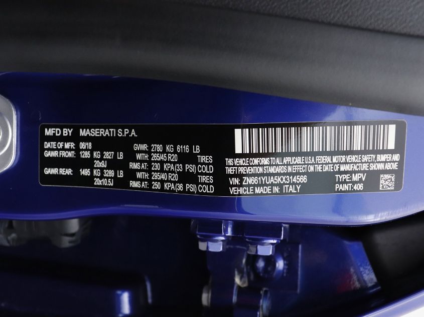 2019 MASERATI LEVANTE S ZN661YUA5KX314566
