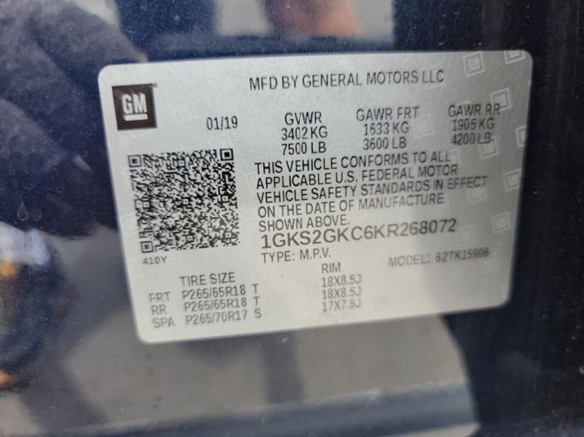 2019 GMC YUKON XL SLT 1GKS2GKC6KR268072