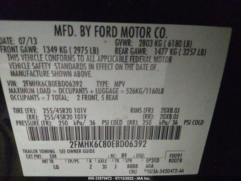 2014 FORD FLEX SEL 2FMHK6C80EBD06392