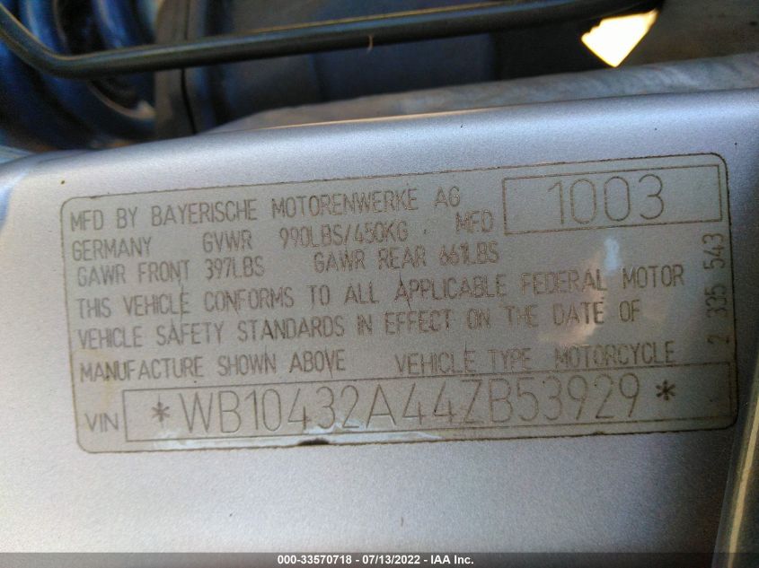 2004 BMW R1100 S WB10432A44ZB53929