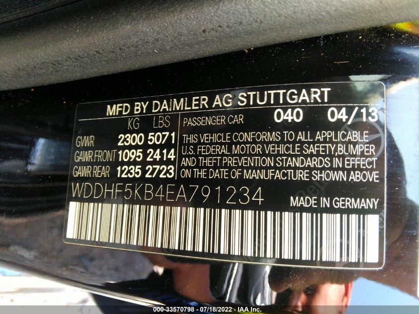 2014 MERCEDES-BENZ E 350 WDDHF5KB4EA791234