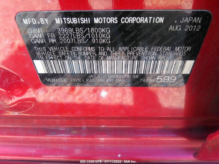2013 MITSUBISHI LANCER ES JA32U2FU6DU009186