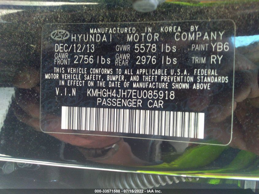 2014 HYUNDAI EQUUS ULTIMATE KMHGH4JH7EU085918