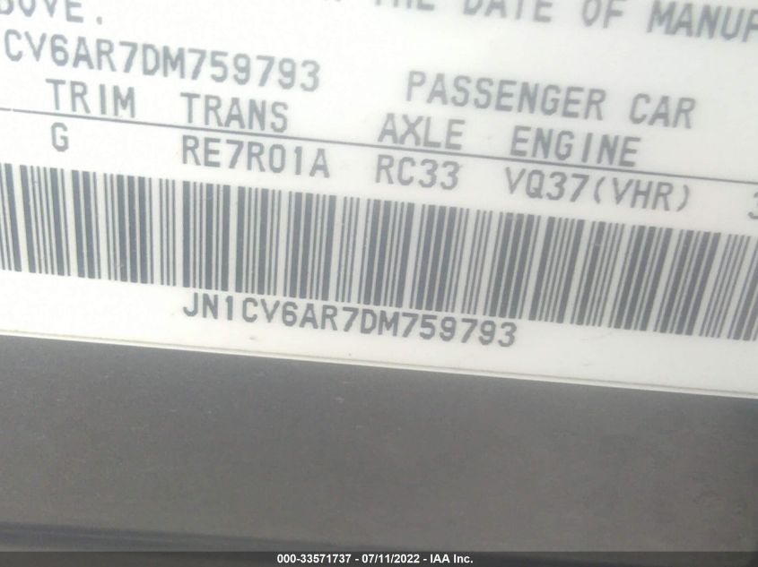 2013 INFINITI G37 SEDAN X JN1CV6AR7DM759793