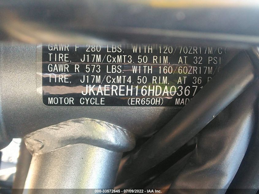 2017 KAWASAKI ER650 H JKAEREH16HDA03671