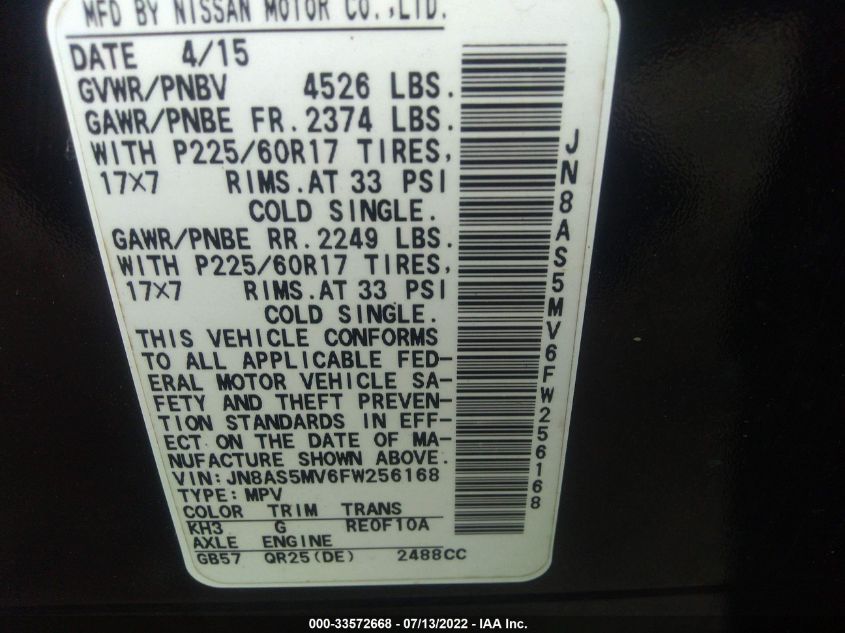 2015 NISSAN ROGUE SELECT S JN8AS5MV6FW256168