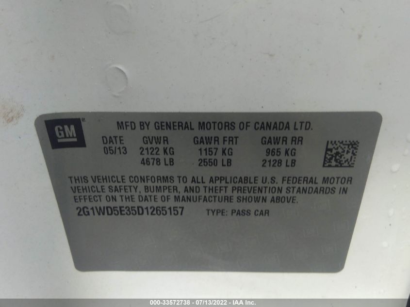 2013 CHEVROLET IMPALA POLICE POLICE 2G1WD5E35D1265157