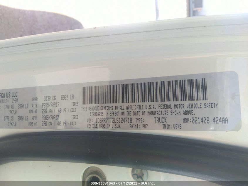 2020 RAM 1500 CLASSIC SLT 1C6RR7TT2LS124718