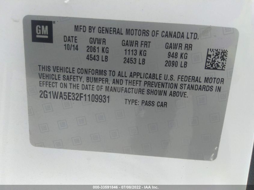 2015 CHEVROLET IMPALA LIMITED LS 2G1WA5E32F1109931