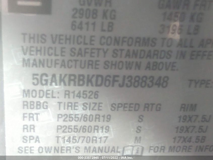 2015 BUICK ENCLAVE LEATHER 5GAKRBKD6FJ388348