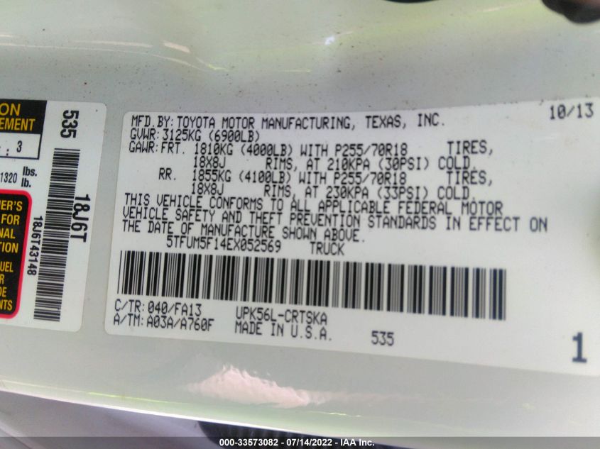 2014 TOYOTA TUNDRA 4WD TRUCK SR/SR5 5TFUM5F14EX052569