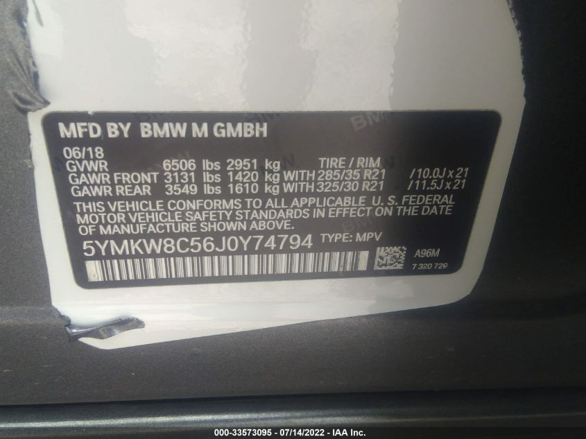 2018 BMW X6 M 5YMKW8C56J0Y74794