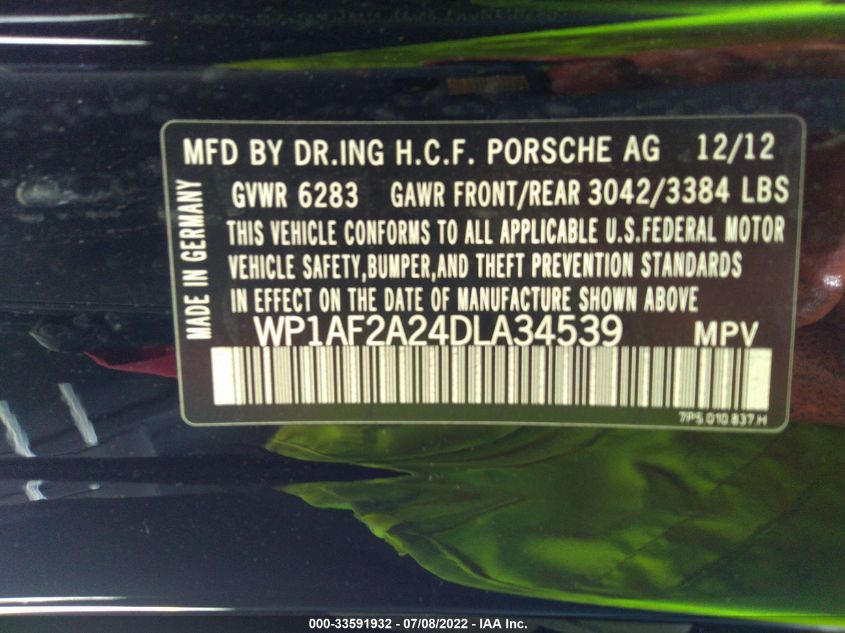 2013 PORSCHE CAYENNE DIESEL WP1AF2A24DLA34539