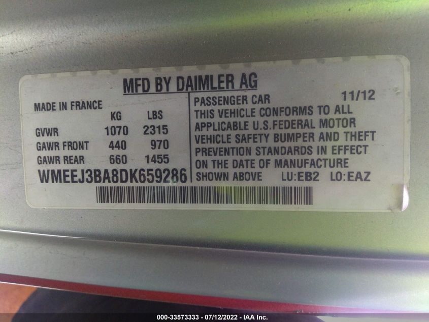2013 SMART FORTWO PURE/PASSION WMEEJ3BA8DK659286