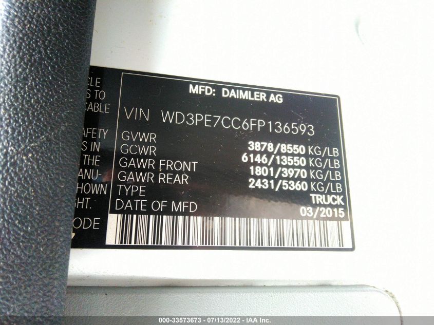 2015 MERCEDES-BENZ SPRINTER CARGO VANS WD3PE7CC6FP136593