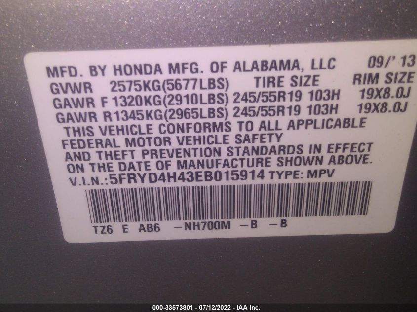2014 ACURA MDX TECH PKG 5FRYD4H43EB015914