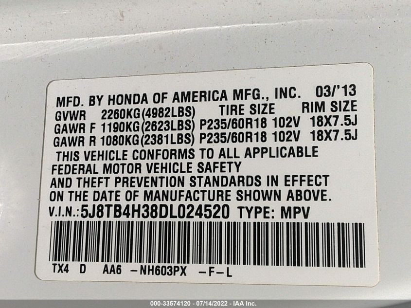 2013 ACURA RDX 5J8TB4H38DL024520