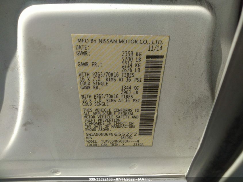 2015 NISSAN XTERRA X 5N1AN0NU6FN655272