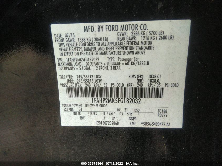 2015 FORD SEDAN POLICE INTERCEPTOR 1FAHP2MK5FG182032