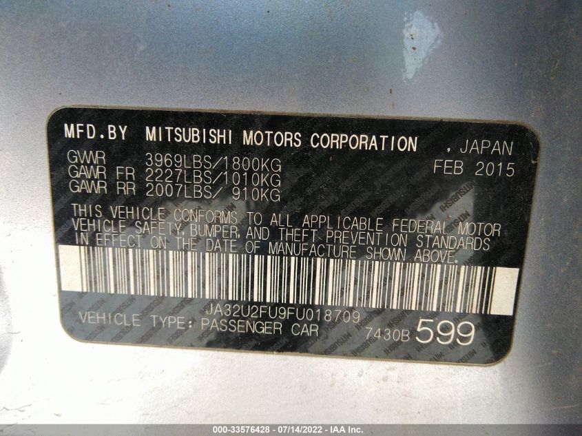 2015 MITSUBISHI LANCER ES JA32U2FU9FU018709