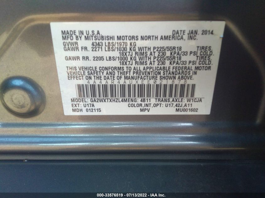 2014 MITSUBISHI OUTLANDER SPORT SE 4A4AR4AUXEE021878