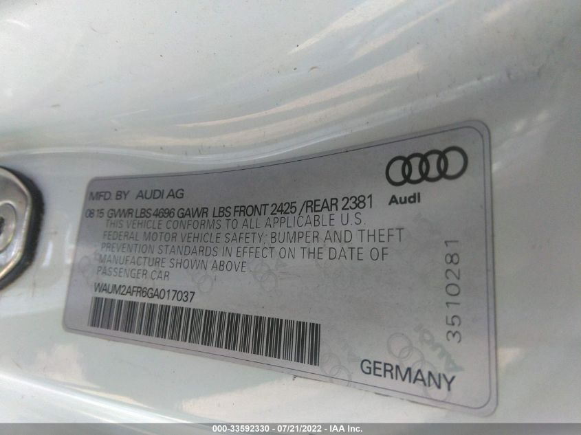 2016 AUDI A5 PREMIUM PLUS WAUM2AFR6GA017037