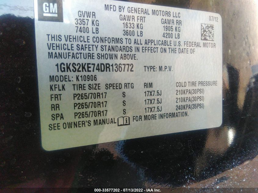 2013 GMC YUKON XL K1500 SLT 1GKS2KE74DR136772