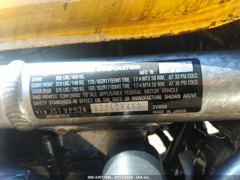 2002 SUZUKI SV650 S JS1VP52A922103410