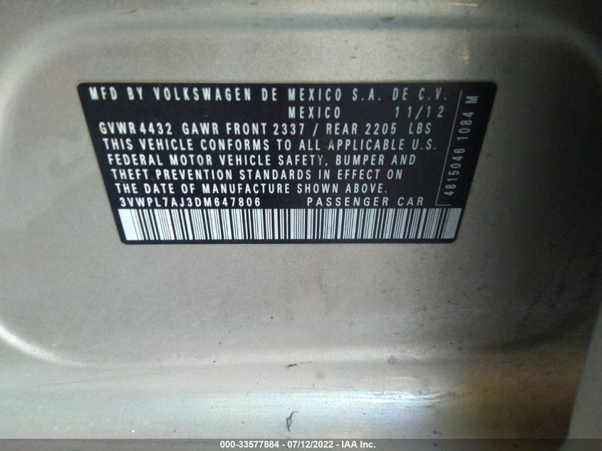 2013 VOLKSWAGEN JETTA SPORTWAGEN TDI 3VWPL7AJ3DM647806
