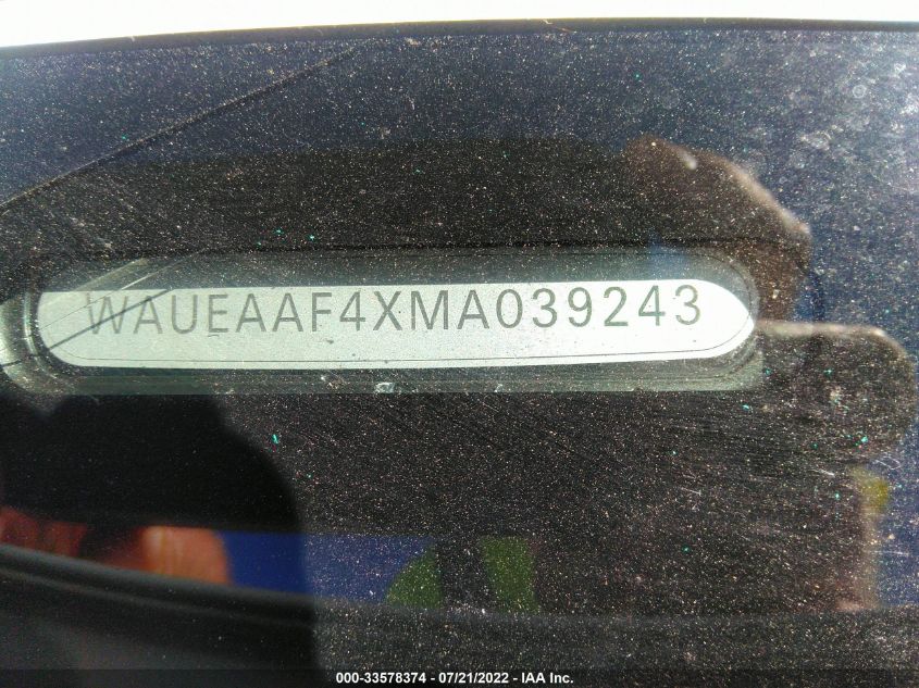 2021 AUDI A4 SEDAN S LINE PREMIUM PLUS WAUEAAF4XMA039243