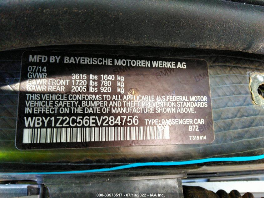 2014 BMW I3 WBY1Z2C56EV284756