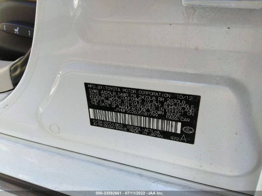 2013 LEXUS IS 250 JTHBF5C26D5187799
