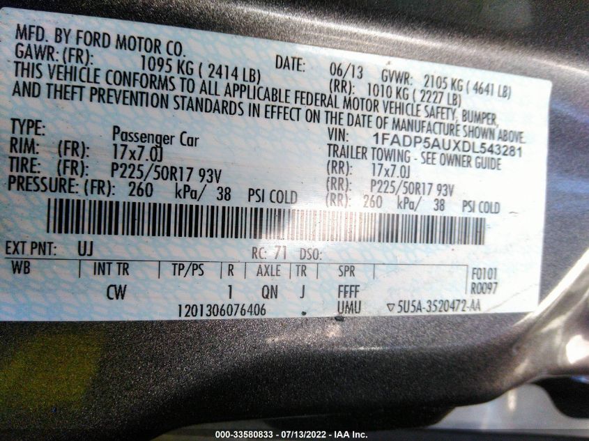 2013 FORD C-MAX HYBRID SE 1FADP5AUXDL543281