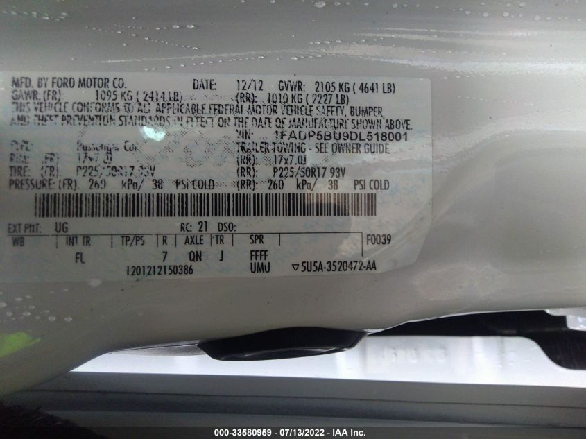2013 FORD C-MAX HYBRID SEL 1FADP5BU9DL518001