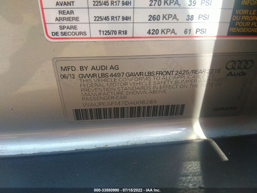 2013 AUDI A3 PREMIUM PLUS WAUPEAFM7DA008285