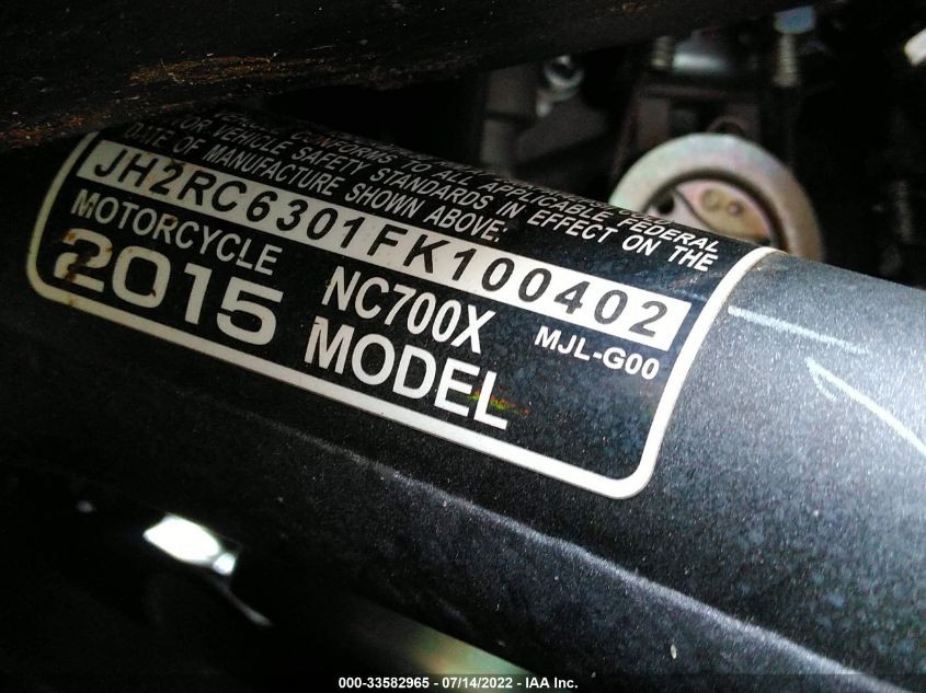 2015 HONDA NC700X JH2RC6301FK100402