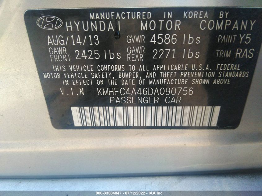 2013 HYUNDAI SONATA HYBRID LIMITED KMHEC4A46DA090756