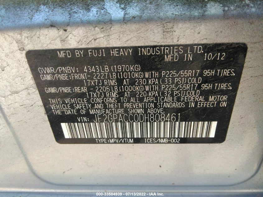 2013 SUBARU XV CROSSTREK PREMIUM JF2GPACC0DH808461